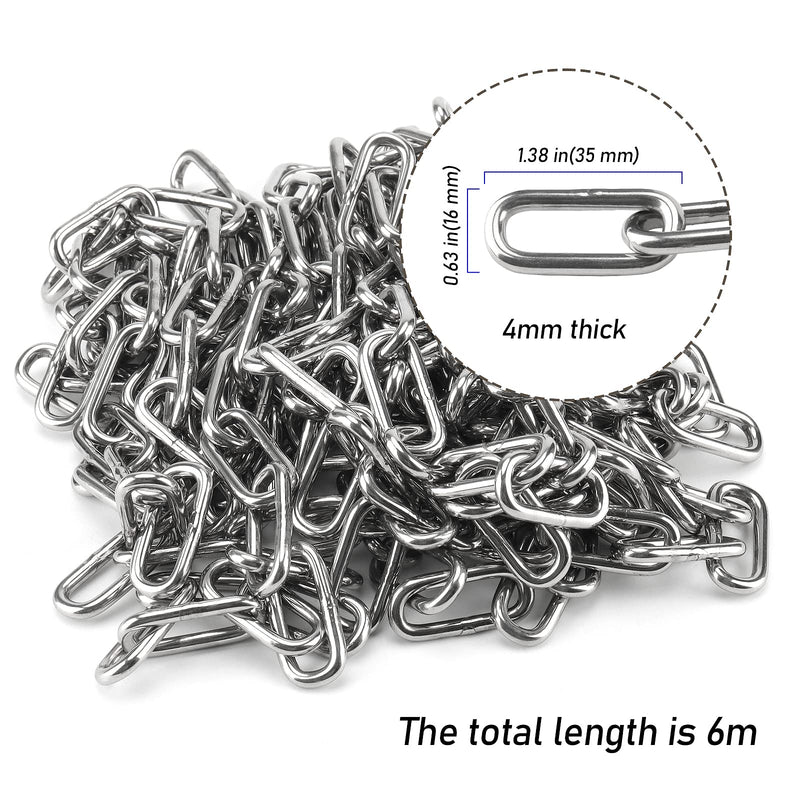 [Australia - AusPower] - 20 Feet x 5/32 Inch Stainless Steel Chain Link, Heavy Duty Chain Links, Rust Proof Coil Chain Metal Utility Chain for Clothesline, Hanging Swing, Chain Hardware, 500 lbs Work Load 