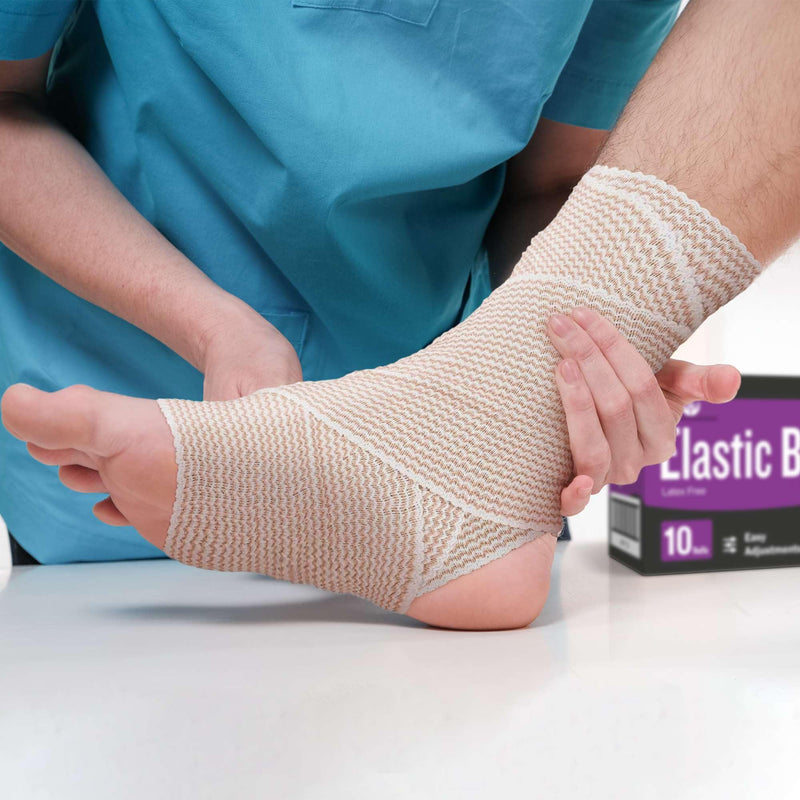[Australia - AusPower] - 4 Inch Elastic Bandage Wrap with Velcro Closure - Box of 10 Elastic Compression Wraps for Sprains, Broken Limbs, Splints, and More - Reusable Compression Bandage 