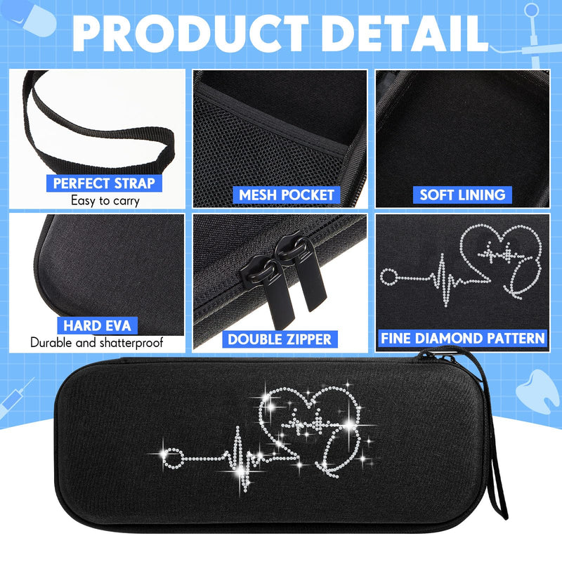 [Australia - AusPower] - 1 Pack Rhinestone Stethoscope Case and 2 Pack Crystal Round Stethoscope Charms Set Compatible with Classic Iii, Lightweight Ii S. E, Nurse Gifts Nursing School Essentials Stethoscopes Name Tag(Black) Black 