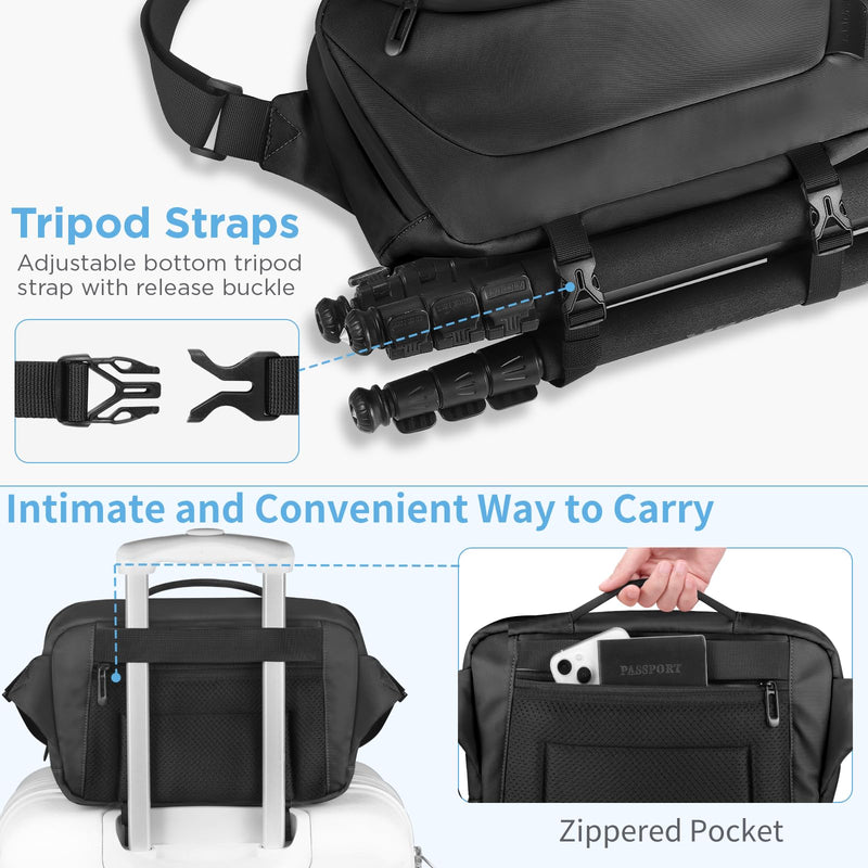 [Australia - AusPower] - Camera Sling Bag,Waterproof Camera Case with Tripod Holder,DSLR/SLR/Mirrorless Camera Bags Crossbody for photographers-Black Black 
