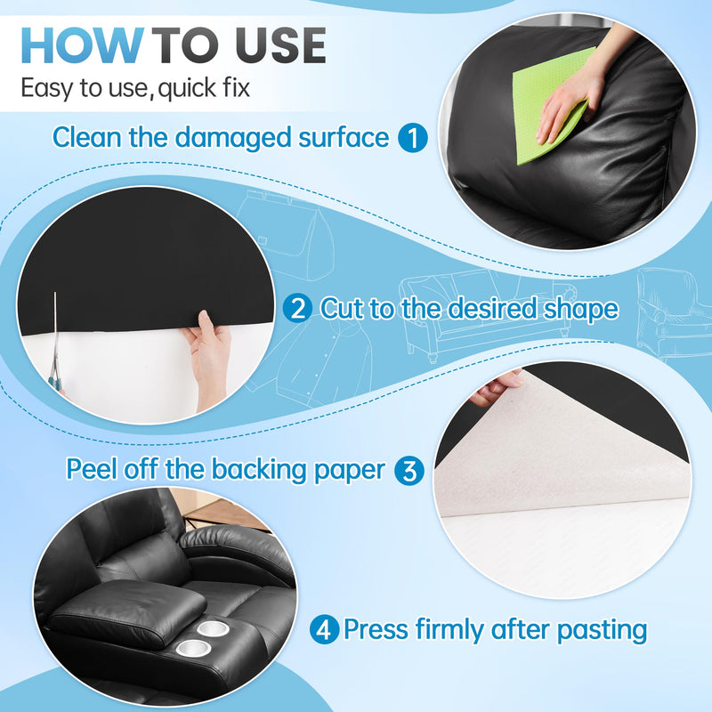 Leather Repair Patch Tape Kit, 3" x 80" Self Adhesive Leather Repair Patch for Furniture, Vinyl Kit for Car Seat, Chairs, Couch, Sofa, Boat Black 3" x 80"