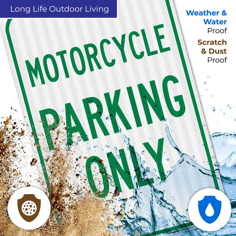 Motorcycle Parking Only Sign, 12x18 Inches, 3M EGP Reflective .063 Aluminum, Fade Resistant, Made in USA 12x18 Reflective