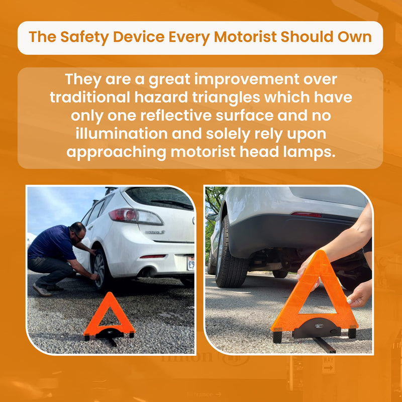 [Australia - AusPower] - Emergency Warning Triangle by Lumen Wand Store for Road Side Safety, Vehicle Breakdown, and Hazard Marking - Internal LED Illumination Combined with External Reflectivity, 1 