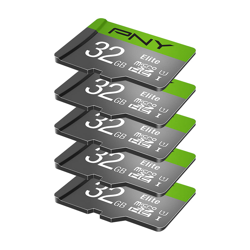 [Australia - AusPower] - PNY 32GB Elite Class 10 U1 microSDHC Flash Memory Card - 100MB/s, Class 10, U1, Full HD, UHS-I, Micro SD , 5 Count (Pack of 1) 