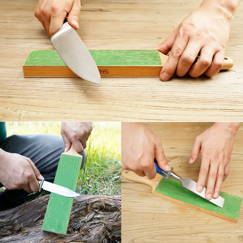 [Australia - AusPower] - SHARPAL 205H Double-sided Leather Strop (Genuine Cowhide) 13.2" x 2.4" Kit with 2 Oz. Polishing Compound & Angle Guide, Knife Stropping Block for Sharpening & Honing Knives tools, Woodcarving Chisels Double-Sided Leather Strop with Compound 