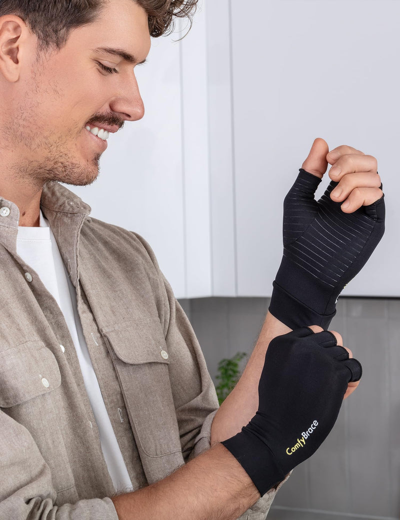 [Australia - AusPower] - ComfyBrace Copper Infused Compression Arthritis Gloves for Hand & Finger Relief from pain/swelling caused by Rheumatoid Arthritis, carpal Tunnel, Tendonitis and Poor Circulation, Fits Men & Women Medium (1 Pair) 