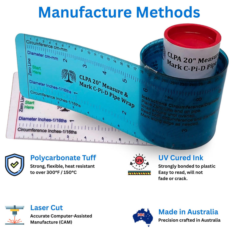 [Australia - AusPower] - 20" Diameter Measure & Mark C-Pi-D Pipe Wrap Around - A Pipe Measure & Marking Tool, & Pipe Cutting Guide. Wrap Around & Read Through Design for Circumference, Diameter, Marking & Cutting 20 Inches 