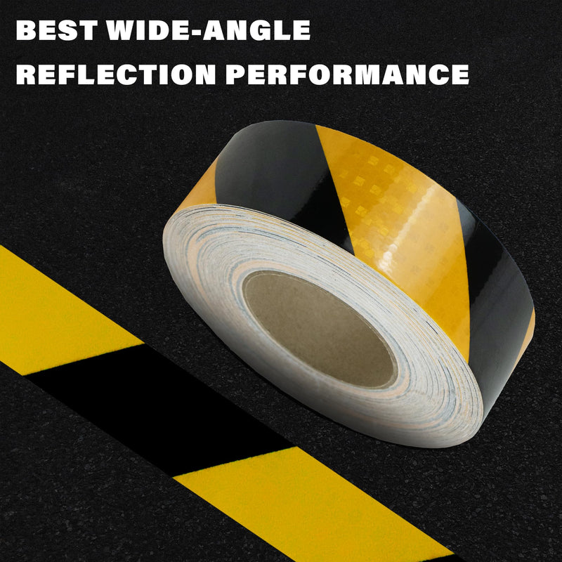 SWRT 2 Inch X 30 FT Reflective Tape Outdoor Waterproof Black & Yellow Reflective Tape Strong Adhesive Caution Hazard Warning Tape Reflector Conspicuity Tape for Trailer Sign