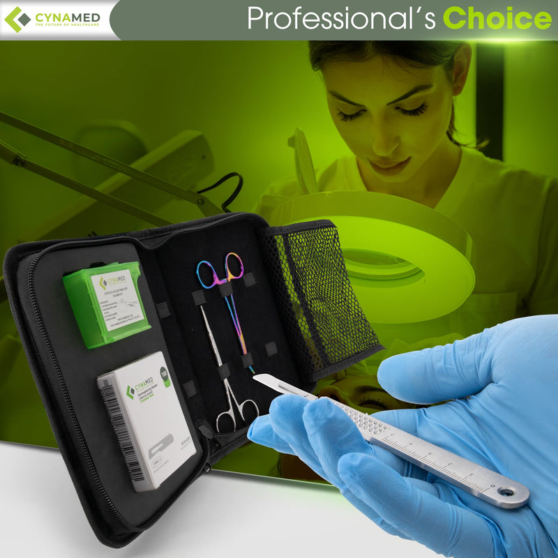 [Australia - AusPower] - Dermaplaning Kit 5PC – 100 Replacement Blades 10R, Premium Blade Remover, Precision Scissors, Hemostats, No.3 Handle & Carrying Case – Professional Exfoliation Tools for Skincare Treatments 10R Blades 