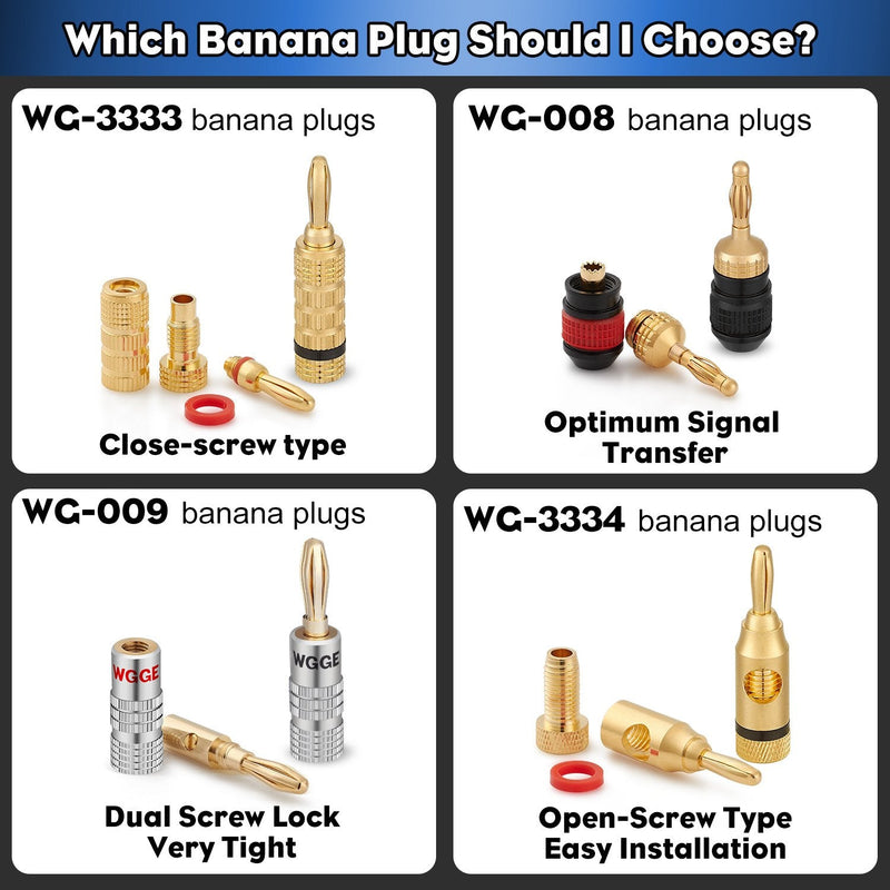 [Australia - AusPower] - WGGE WG-009 Banana Plugs Audio Jack Connector 6 Pairs / 12 pcs, 24k Gold Dual Screw Lock Speaker Connector for Speaker Wire, Wall Plate, Home Theater, Audio/Video Receiver and Sound Systems 6 Pairs (12 plugs) 