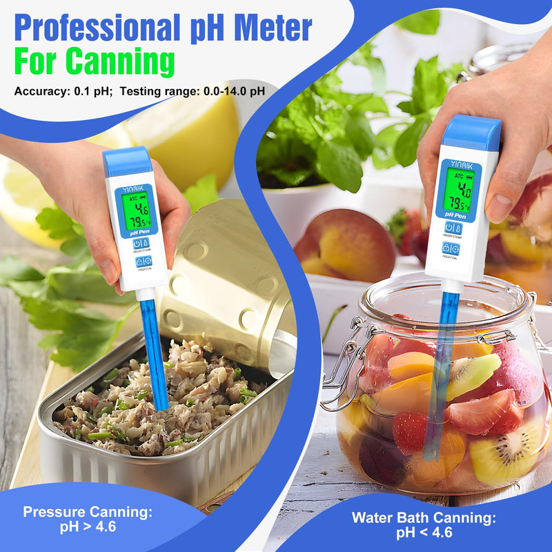 pH Meter for Water Digital pH Tester with 4.6in pH Probe Lab pH Gauge pH Reader with ATC for Canning Professional pH Temperature Test Kit for Narrow-Necked Bottle Solution Kombucha and Home Brewing