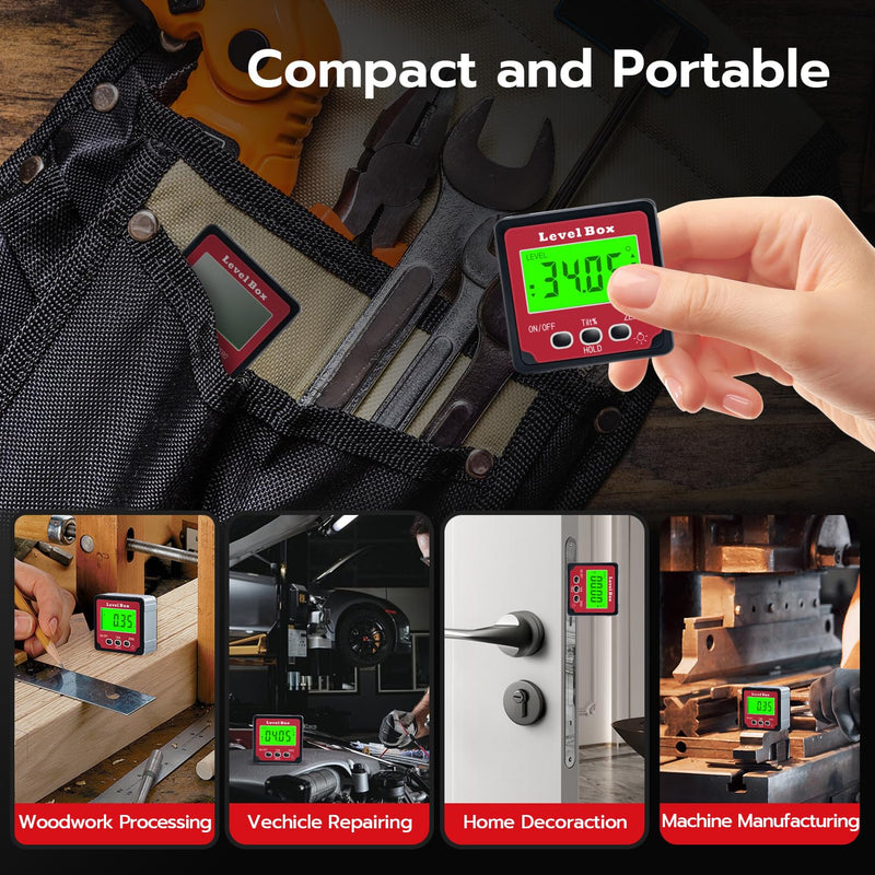 [Australia - AusPower] - Tolesum Protractor Digital Inclinometer with Magnetic Base, Level Box Angle Measuring Device Digital Spirit Level with Hold and LCD Display 