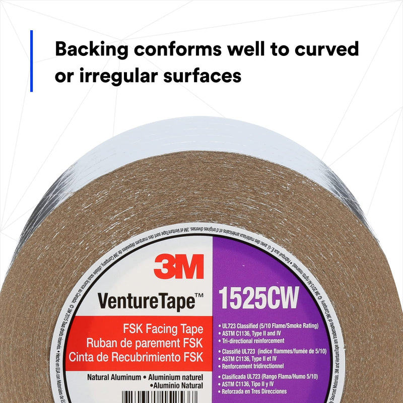 3M Venture Tape FSK Facing Tape 1525CW, Pressure Sensitive, Cold Weather Adhesion, Foil, Scrim, Kraft, UL723 Classified, 2.83 in x 50 Yd (Pack of 1)