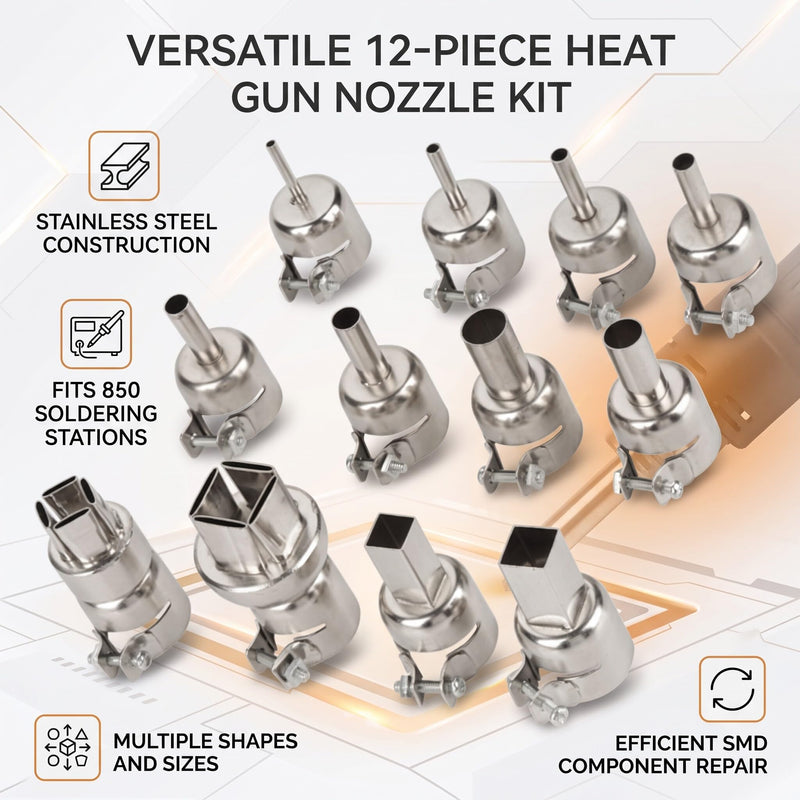 LiebeWH Hot Air Nozzle Set, 12 Pieces, Various Shapes, Steel, for 850 | Replacement of old attachments, various sizes, protects against heat, improves soldering results, for soldering workshops
