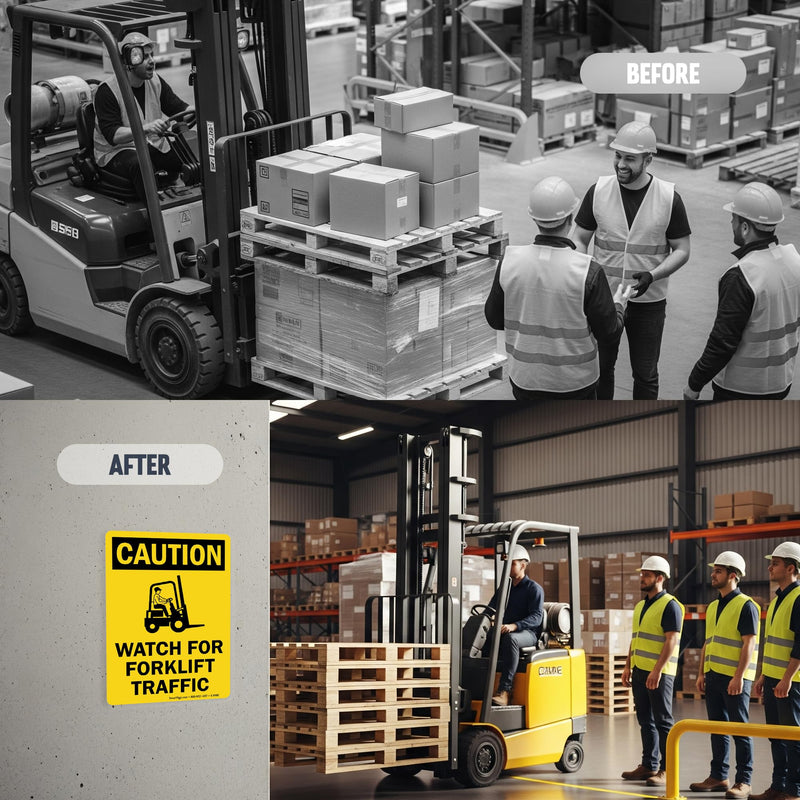 "Caution - Watch For Forklift Traffic" Sign By SmartSign | 10" x 14" Aluminum Yellow