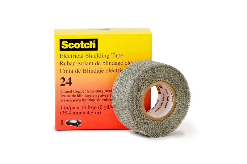 3M Scotch Electrical Shielding Tape 24, 1 in x 15 ft (25 mm x 4.6 m), Tinned Copper, Open-weave, Shielding Braid Tape, 1 roll