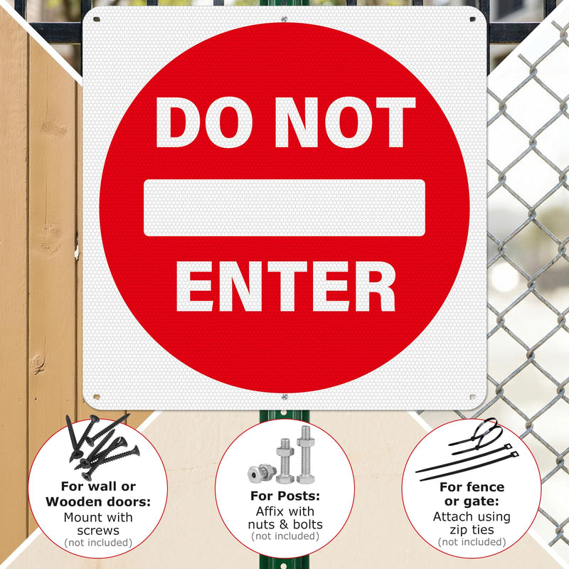 Do Not Enter Sign 24 x 24 Inch Large Reflective Aluminum Street Road Sign Waterproof Fade Resistant Rust Free Warning Safety Signs for Driveways Outdoor Traffic Red