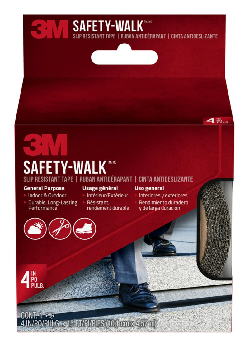 3M Safety-Walk Slip Resistant Tape, Anit-Slip Tread, Black, 4-in. x 15-in. Roll 4-Inch