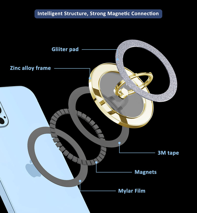 [Australia - AusPower] - Magnetic Phone Ring Holder for MagSafe, Magnetic Phone Grip for iPhone, Compatible with iPhone MagSafe Wireless Charging. (Glitter Gold) Glitter Gold 