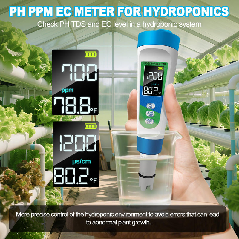 [Australia - AusPower] - KingSom Pool Salt Tester,Digital Salt Water Pool Tester & PH Tester for Aquarium,High Accuracy Digital Salinity Tester,5 in 1 Salinity PH Temp EC TDS Meter,Pool Water Tester for Swimming Pool Hot Tub 