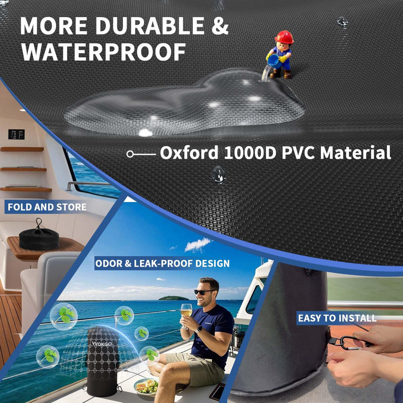 VVOKGO Portable Boat Trash Can with Odor-Resistant Design - Durable Marine Garbage Storage Bag for Boats, RV, Pontoon, Camping, Fishing - Includes 12 Clips