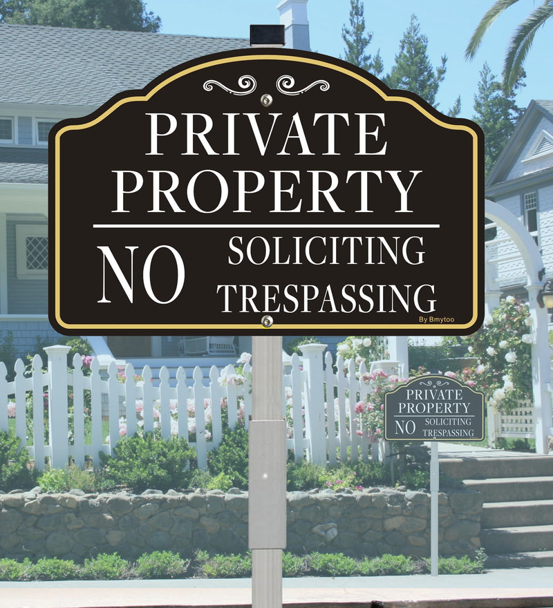 [Australia - AusPower] - 1 Pack Private Property No Trespassing Sign No Soliciting Sign for House and Yard -12" x 8" Rust/Fade-Free Metal Sign with 28 Inches Long Stake Aluminum 1 Pack 