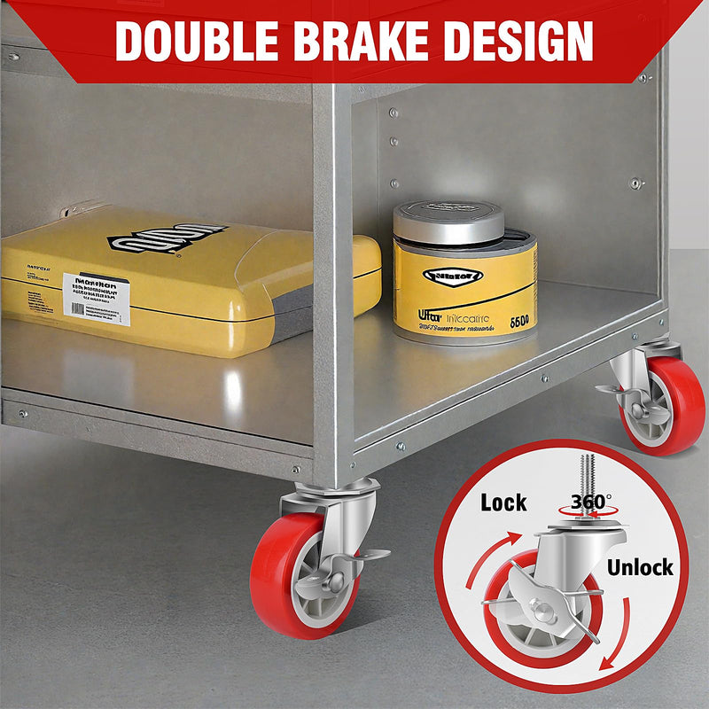 [Australia - AusPower] - 3 Inch Heavy Duty Stem Casters Swivel Wheels with Brake - 3/8" -16 x 1-1/2" (Stem Diameter 3/8", Stem Length 1-1/2"),Set of 4 with Locking Threaded Stem Caster Wheels - Load 600lbs 
