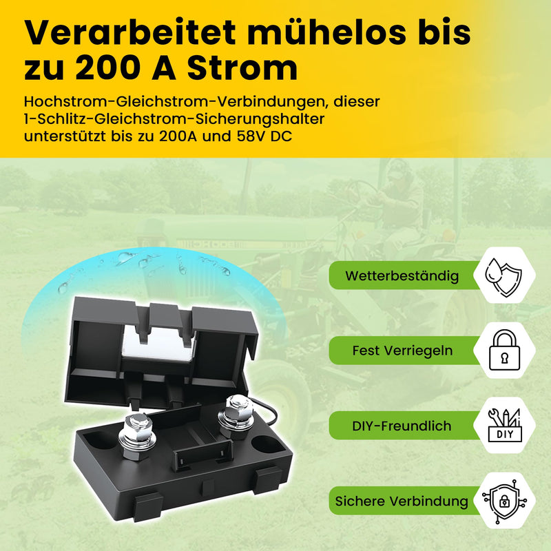 [Australia - AusPower] - Offgridtec 1 Way MIDI Fuse Holder for 200A 58V DC Systems, Screw Connection, Pre-Installed Hardware, Heavy Duty Plastic Housing, High Current Fuse Holder for Automotive & Industrial Use 1-fach Halter 200A 