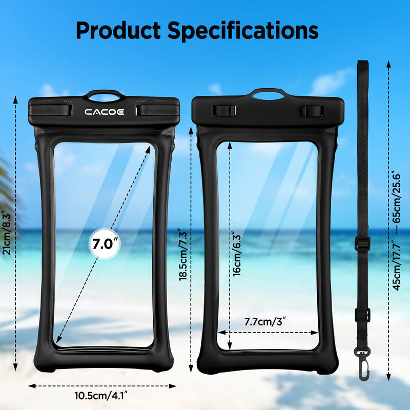 [Australia - AusPower] - [Floatable]CACOE Floating Universal IPX8 Waterproof Phone case 2 Pack-Up to 7.0",Adjustable Neck Lanyard Phone Pouch,Phone Dry Bags for Vacation Beach Pool Kayak Cruise Travel Essentials（Black+Green） Black+Green Up to 7.0"-Floatable 
