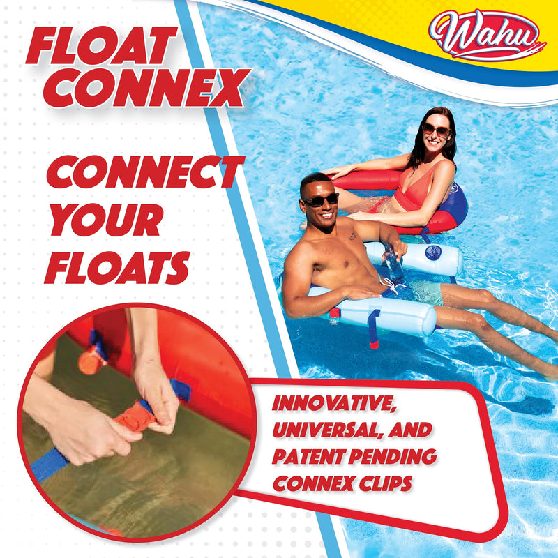 [Australia - AusPower] - WAHU Float Connex Aqua Pool Seat with Connex Clips, Cupholder, and Inflate Valve, Inflatable Pool Float Chair for Adults and Kids Ages 8+, Blue/Red 
