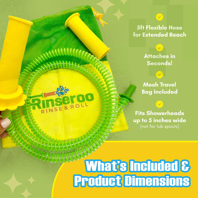 Rinseroo Portable Bidet Hose – 5ft Slip-On Shower Attachment for Postpartum, Post-Surgery, Warm Water Hygiene - Handheld Bidet for Travel, Men, Women, and RV - Peri Bottle Alternative, 5" Stretch