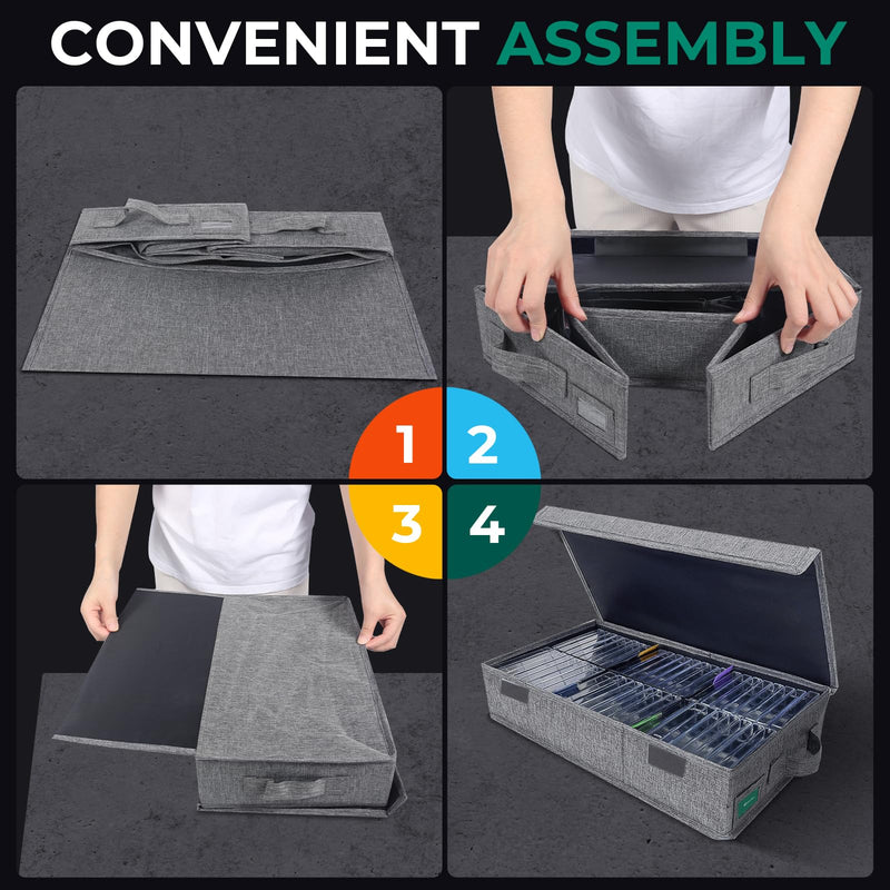 [Australia - AusPower] - Cassette Tape Storage Box, Practical Cassette Tape Holder 16.34 x 9.25 x 3.54 Inch, Cassette Rack with Lids and Index Labels to store to 48 Cassette Tape Cases - Gray TAPE-1 Pack 