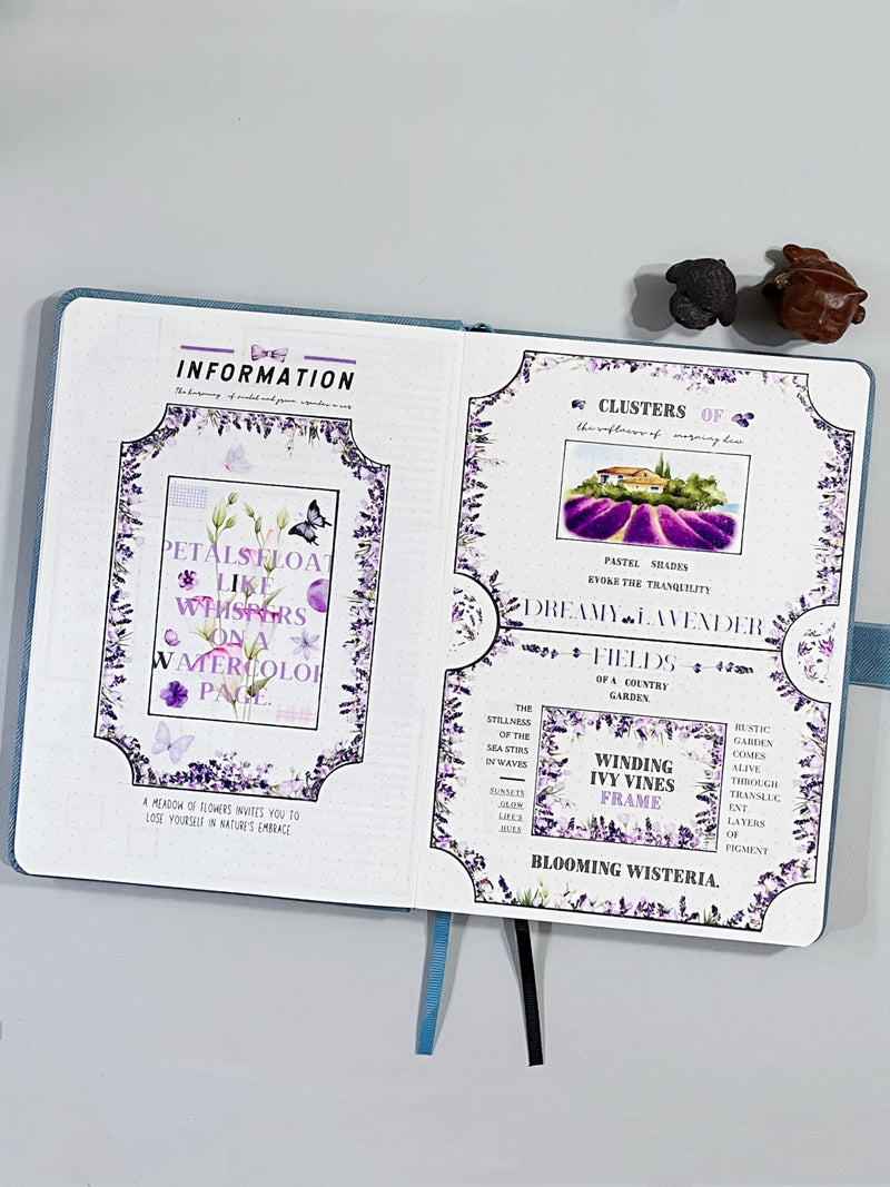 WT Pre-Cut Violet Veil Wide PET Tape, Single Roll, Soft Lilac Blossoms & Misty Backgrounds with Elegant Script, Transparent Decorative Tape for Journaling, Scrapbooking, Planner, DIY Crafts, 65mm x 5m WT Pre-Cut Violet Veil Wide PET Tape
