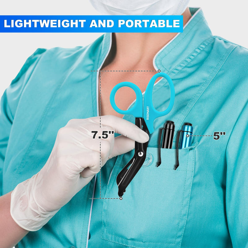 [Australia - AusPower] - Trauma Shears & Pen light for nurses - 7.5" Fluoride Coated Medical scissors and LED Penlight for Nurse, Doctor, First Aid, EMT, EMS, Nursing (Black Bandage Scissor + Black & Blue Pen lights) Blue Scissor and Black&blue Penlight 