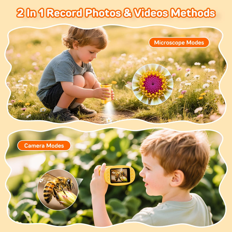 [Australia - AusPower] - Ashfly Handy Digital Microscope for Children, 1080P HD 2.0 Inch Screen Pocket Microscope, Microscope LED Lights Connection to PC, Mini Microscope Outdoor Gifts for 4-12 Years, Orange 