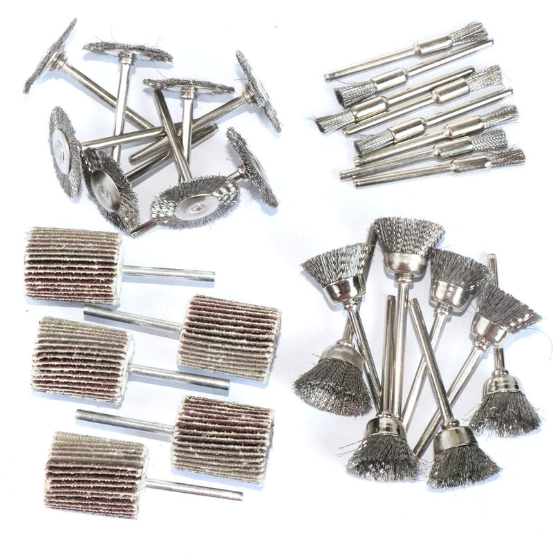 [Australia - AusPower] - 69Pcs Abrasive Wheel Buffing Polishing Wheel Wire Brushes Set for Rotary Tool Accessories,Shank 3mm Mini Brush Polishing Kit,for Power-Operated Grinders 