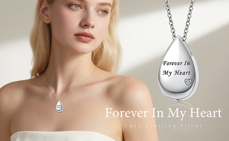 DAOCHONG Teardrop Heart Urn Necklace Engraved Memorial Jewelry for Women Teardrop Urn Necklaces