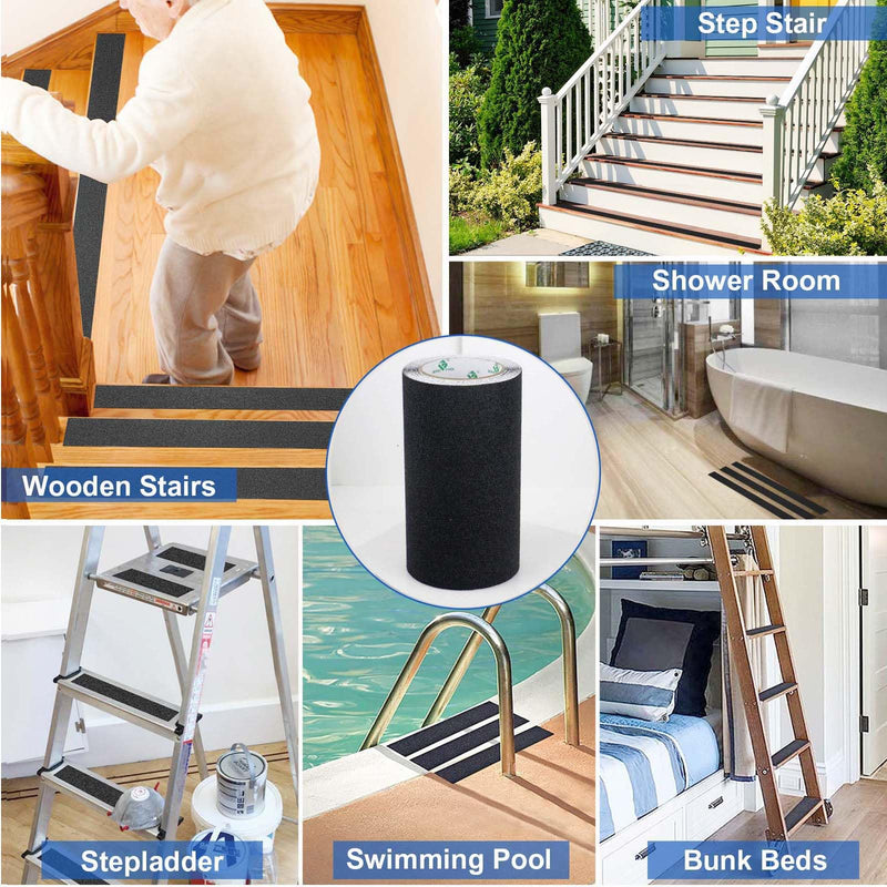 BOMEI PACK Anti Slip Traction Tape,7.87 Inch x 16.4 Ft,Heavy Duty Non Slip Tape,Grip Tape for Stairs, Tread Step, Indoor & Outdoor Use,Waterproof Stairs Non Skid Treads (Black)