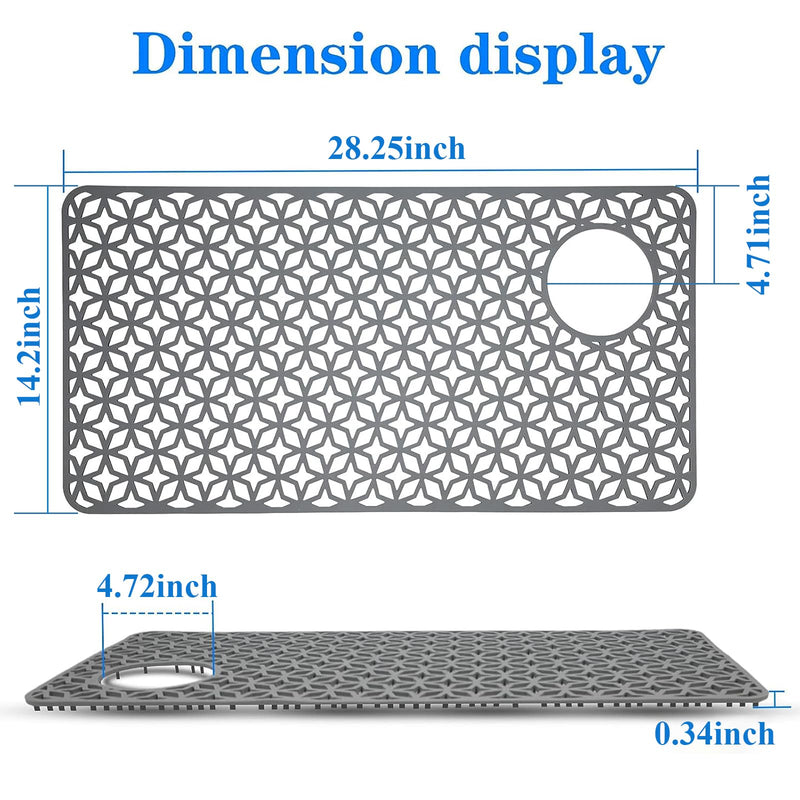 Sink Protectors for Kitchen Sink,28.2''x 14.2'' Sink Protectors for Kitchen,Sink Drainage Mat- Non-slip Sink Mat for Bottom of Kitchen Farmhouse Porcelain Sink Kitchen Sink Grid Accessory. Grey 28.2"x14.2" Upper Right Hole