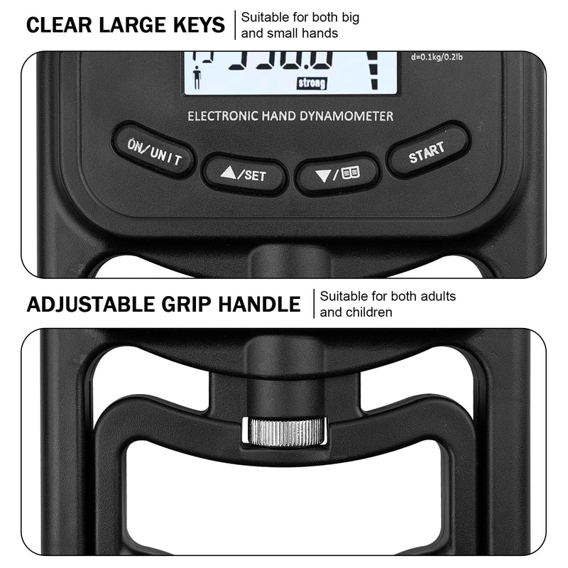 Digital Hand Dynamometer: Hand Dynamometer with LED Screen 396 lb/180 kg, Electronic Hand Grip Strength Tester Grip for Athletes and Home Use