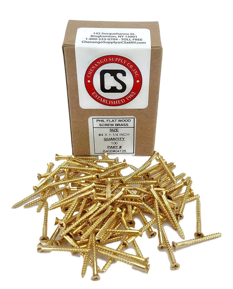 #4 x 1-1/4" Solid Brass Flat Head Philips Wood Screw (1/2" to 1-1/2" in Listing), 100 Pack (#4 x 1-1/4") #4 x 1-1/4"