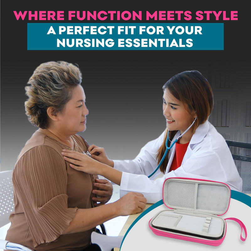 [Australia - AusPower] - Neon Pink Stethoscope Case for 3M Littmann Classic III, Lightweight II S.E, MDF Acoustica Stethoscope - ID Slot and Pockets for Nursing Accessories - Hard Case Holder for Nurse - (Pink - Pu Leather) Pink - Pu Leather 