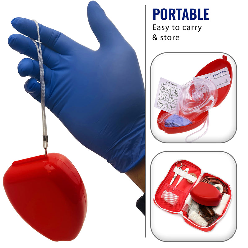 [Australia - AusPower] - ASA TECHMED 5 Pack Medical CPR Rescue Mask, Adult Child Pocket Resuscitator, in Red Hard Case with Wrist Strap, CPR mask w/O2 with Gloves - 6.5 x 4.8 x 1.6 inches 