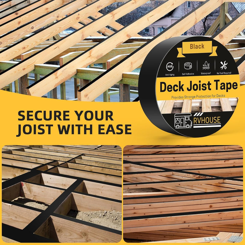 Deck Joist Tape 2 Inch x 50 Ft – Waterproof Butyl Sealant Tape for Extreme Temperature, UV Resistant & Anti-Corrosion, Ideal for Wood Joists, Beams, RV Roof & Outdoor Deck Protection 2" x 50 Ft Black 1 pack