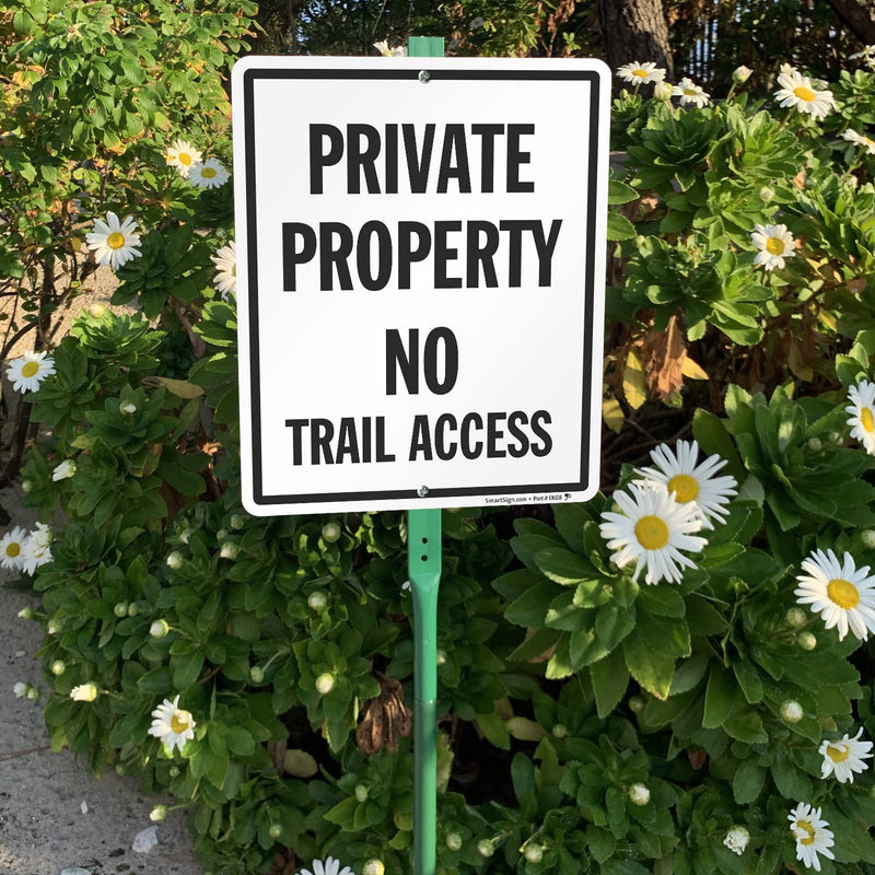 SmartSign 12 x 10 inch “Private Property - No Trail Access” LawnBoss Yard Sign with 3 foot Stake, 40 mil Laminated Rustproof Aluminum, Black and White, Set of 1