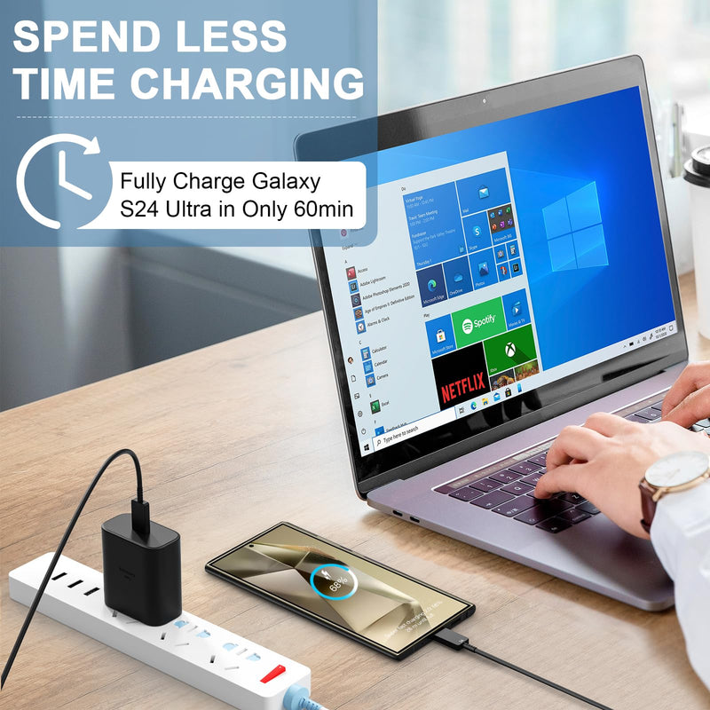 [Australia - AusPower] - USB C Fast Charger, 45W Samsung Super Fast Charger Type C Android Phone Charger Block with 10FT Long Type C Fast Charging Cable for Samsung Galaxy S24 Ultra/S24/S24+/S23 Ultra/S23/S23+/S22, Galaxy Tab Black 