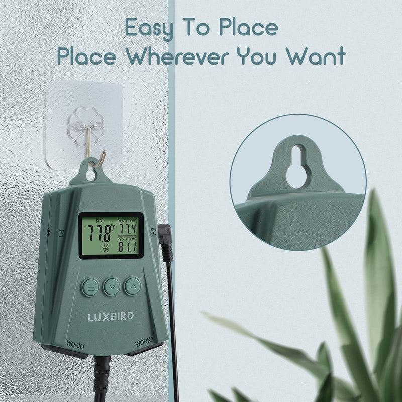[Australia - AusPower] - LUXBIRD LB-2SC Digital Heating Mat Thermostat Controller with 2 Probes and 2 Outlets for Seedlings, Germination, Reptiles, Brewing, Breeding, Incubation, Greenhouse (Max 250W per Outlet) 