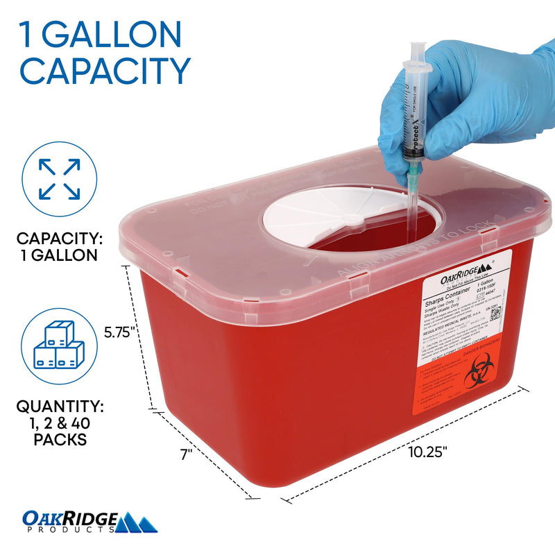 [Australia - AusPower] - Oakridge Products Large Sharps Container for Home Use and Professional 1 Gallon (1-Pack), Biohazard Needle and Syringe Disposal, Rotating Lid, CDC Certified 