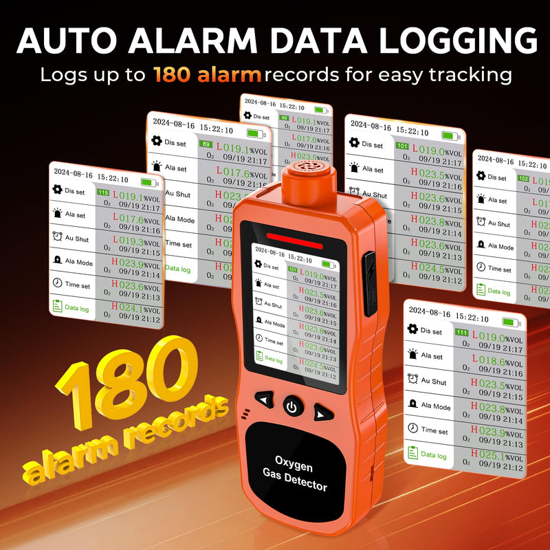 [Australia - AusPower] - Portable Oxygen Detector, Rechargeable O2 Monitor with Sound, Light, Vibration Alarms, Oxygen Air Quality Meter Measures Temperature & Humidity for Indoor Outdoor Use 