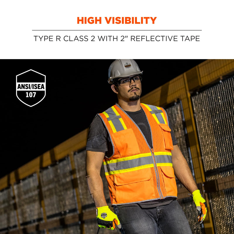 Ergodyne GloWear 8246Z Two-Tone Safety Vest, High Visibility Mesh, Reflective Piping, Pockets for Storage, ID Badge Holder Lime 3X-Large